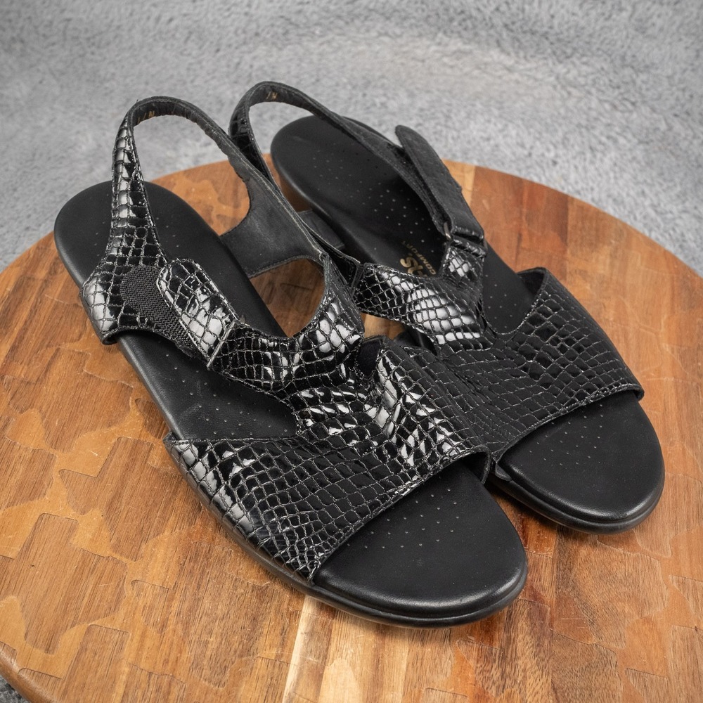 SAS Black Croc Patent Suntimer Slingbacks Sandals, Size‎ 11 N Narrow